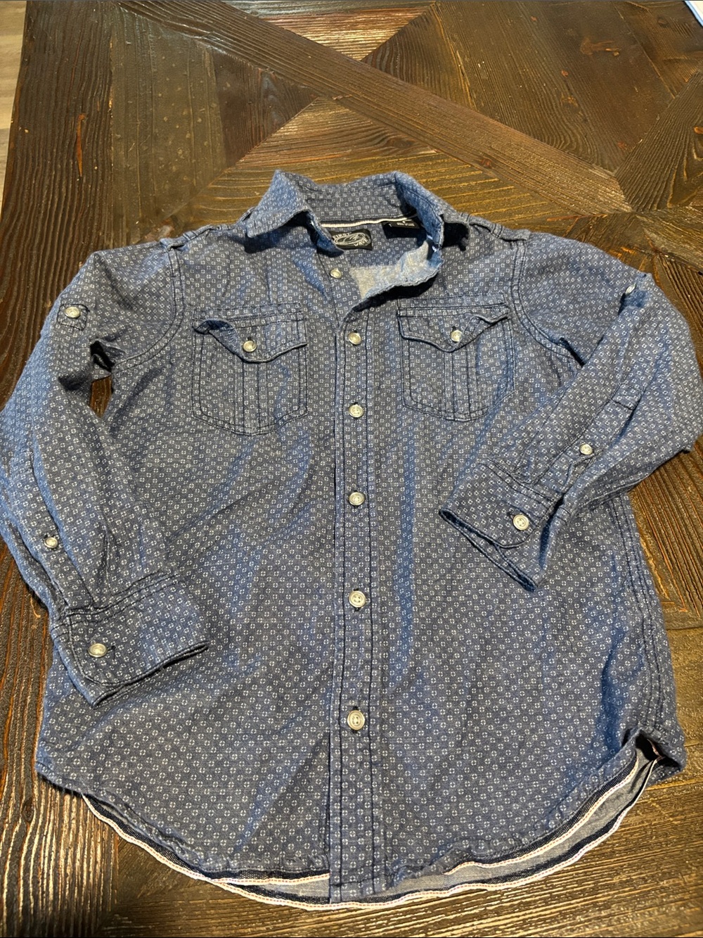 First Wave Blue Patterned Button-Down Shirt - Picture 4 of 11